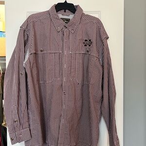 Drake Maroon and White Checkered Button Down Shirt